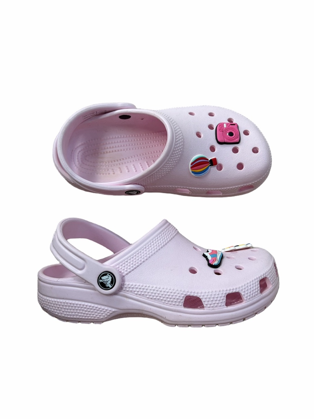 Crocs Big Kid Size 3 Light Pink Slip On Clog Sandals with Jibbitz